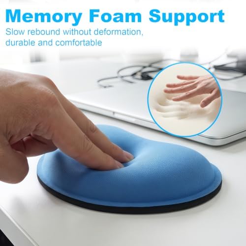 MXCOIRTP Ergonomic Mouse Wrist Rest, Memory Foam Wrist Support Pad with Non-Slip Base, Mini Wrist Cushion for Pain Relief, Gaming Office Computer, Blue
