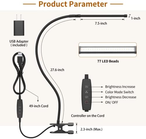 iZELL Desk Light [2-Pack] LED Desk Lamp with Clamp [77 LEDs with 3 Color Modes & 10 Brightness Levels] Flexible Gooseneck Book Light, Easy Clip-on Reading Light