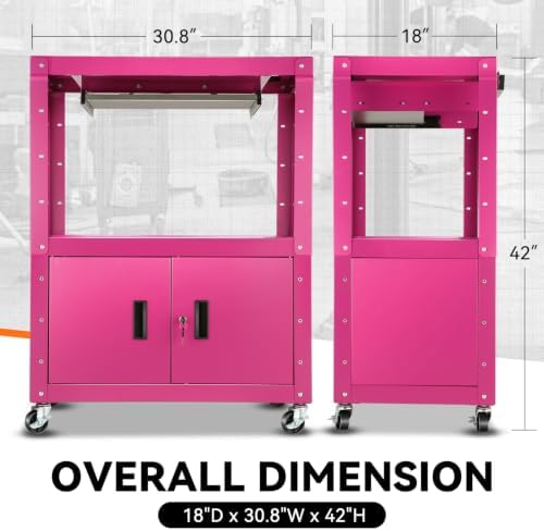 Auto Dynasty Rolling AV Cart, Height Adjustable with Lock Storage, Purple