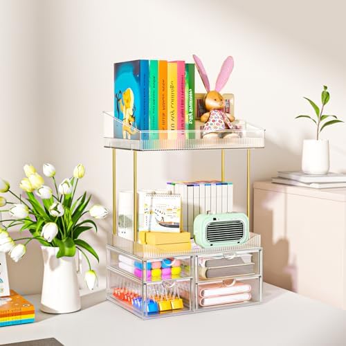 SNSLXH 4-Tier Clear Makeup Organizer Bathroom Storage