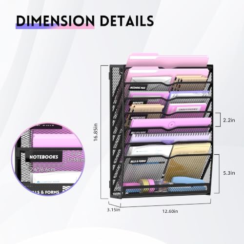 SUPEASY 8-Tier Wall File Organizer with Base, Wall Mounted File Holder