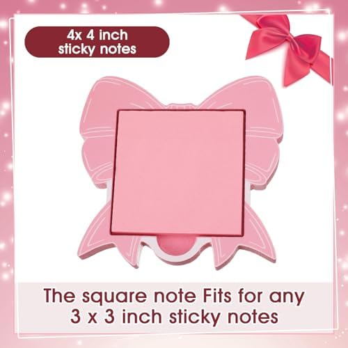 Pink Bow Sticky Note Holder, Cute Office Decor for Women
