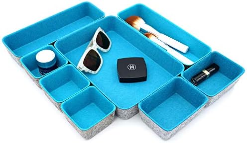 Welaxy Minimalist Felt Desk Drawer Organizer 8pc Turquoise Storage Bins