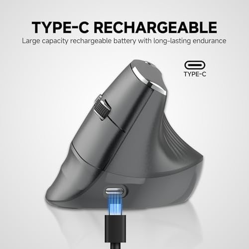 Eelexa New Dual Mode Ergonomic Mouse, Rechargeable Bluetooth Vertical Ergo Mouse Wireless 5 Adjustable DPI, Silent 2.4GHz Optical Carpal Tunnel Mouse for Compatible with Laptop, PC(Right Hand)
