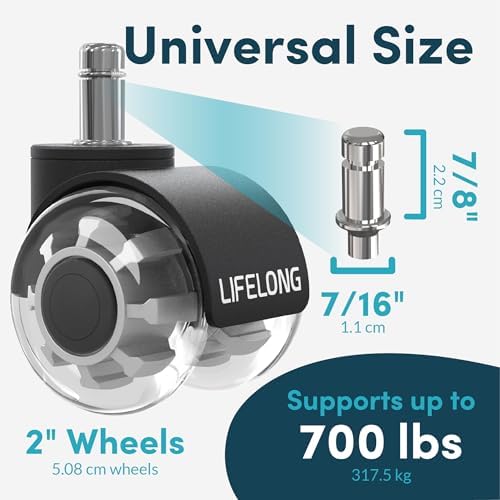 Lifelong 2Inch Office Chair Wheels Replacement, Heavy Duty, 5-Pack Fits 98%