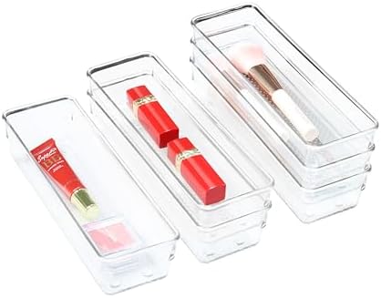 6 Set Clear Plastic Junk Drawer Organizer Vanity Curlery Utensil Makeups Organizer for Kitchen 9''X 3''