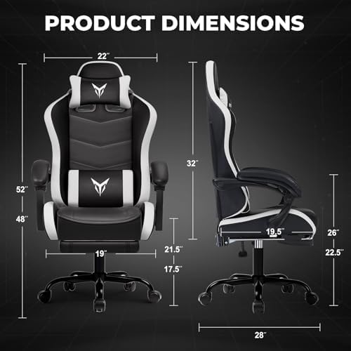 GTPLAYER Gaming Chair High Back Computer Chairs with Foot Rest for Adults, Ergonomic Height Adjustable Recliner Chair 300lbs with Linkage Armrest and Lumbar Support for Home Office, White
