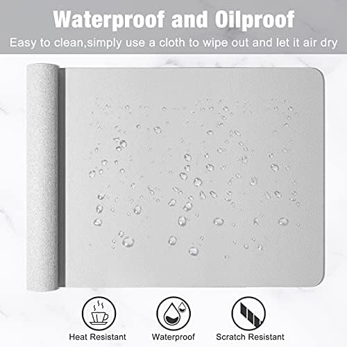 Hsurbtra Desk Pad, 30" x 14" PU Leather Desk Mat, XL Extended Mouse Pad, Waterproof Desktop Blotter Protector, Non-Slip Ultra Thin Large Laptop Keyboard Writing Mat for Office Home, Gray