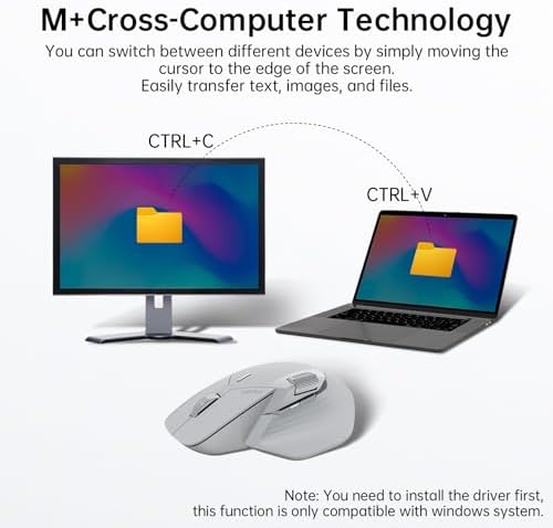 Rapoo MT760 Multi-Device Wireless Mouse, Bluetooth 5.0 and 2.4G Multi-Mode Connection, Up to 4 Devices, 11 Programmable Buttons, 4K DPI, 90 Days Battery Life, PC, Light Grey