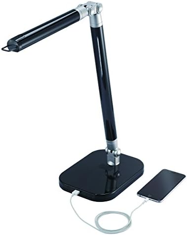 Black and Decker Office LED7BAR-BLK PureOptics™ Exalt™ Bar 5W Flicker-Free Natural Daylight LED Desk Lamp with USB Charging Port, 4 Dimming Levels (306 Lumens), 19" x 13.5" x 6", Black/Gray