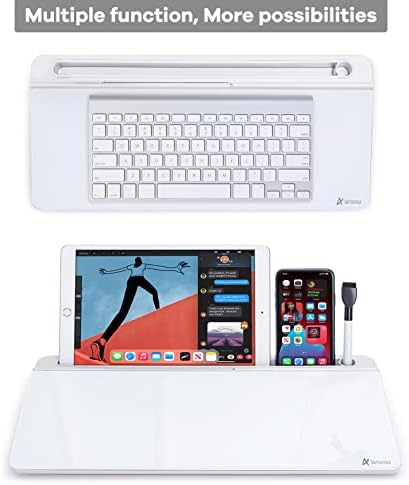 Varhomax Glass Desk Whiteboard with Storage, Desktop Organizer