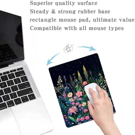 Black Beauty Folral Flowers Plants Mouse Pad,Brightly Colored Unique Design Computer Mousepad with Non-Slip Rubber Base for Women,Washable Mousepads Computer Mouse Pads for Desk Laptop