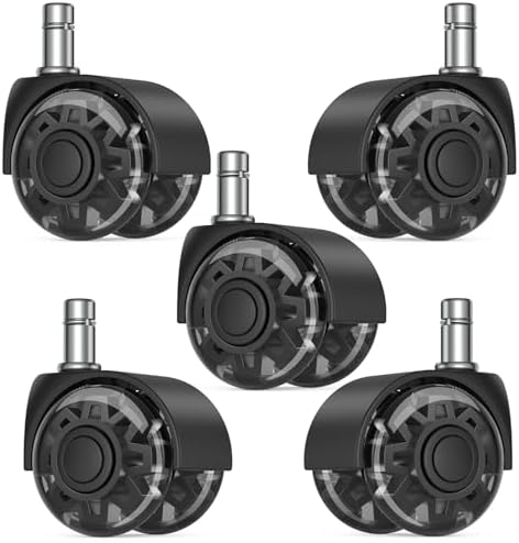 2" Replacement Wheels for Office Chair, Set of 5 Universal Size 11x22mm Roller Blade Wheels for Computer Gaming Chair, Carpet & Hardwood Floors, Quiet Heavy-Duty Smooth (Black)