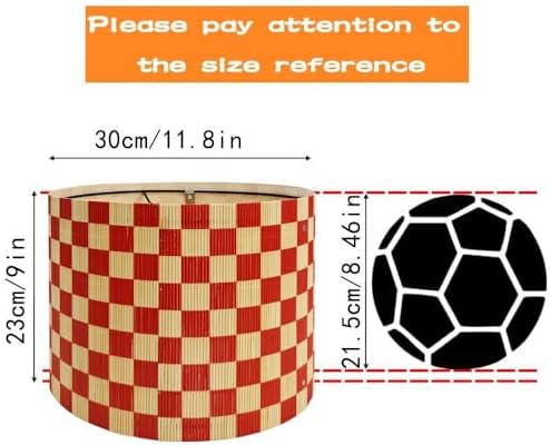 Modern Lamp Shade with Colorful and Natural Checkered Pattern Bamboo Made, Translucent Drum Shape, 11.8 Inch for Table and Floor Lamps, Ideal for livingroom bedroom (Red)