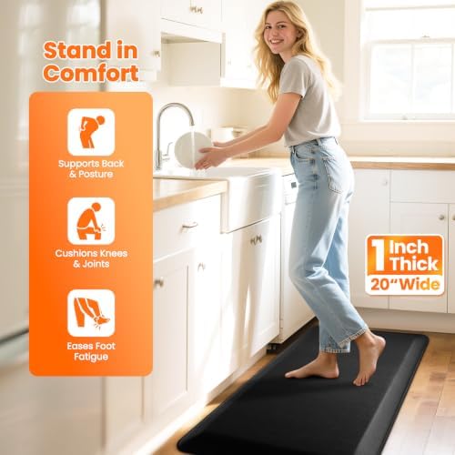 1-Inch Thick Anti-Fatigue Mat for Kitchen and Standing Desk, 20"x39", Black