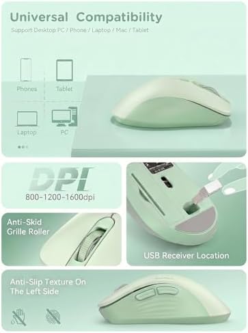 RAPIQUE Bluetooth Wireless Mouse, Dual Bluetooth & 2.4GHz, Sage Green
