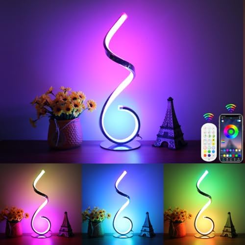 RGB Bedside Table Lamp, Dimmable Modern Lamp, Creative Spiral Colorful LED Table Lamp for Bedroom, Living Room, Office and Kid's Room