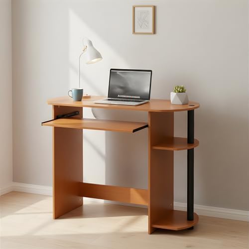 Furinno Simplistic 31.5" Wide Desk with Keyboard Tray, Light Cherry Oak