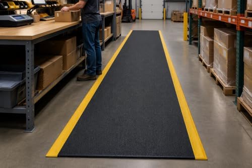 Guardian 24026001BY Soft Step Anti-Fatigue Floor Mat, Vinyl, 2'x 60', Black with Yellow Stripe