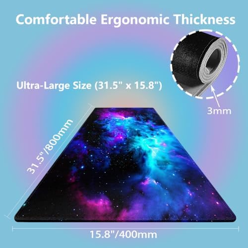 Cosmic Nebula Blue Purple Large Mouse Pad, Universe Space Galaxy Desk Mat