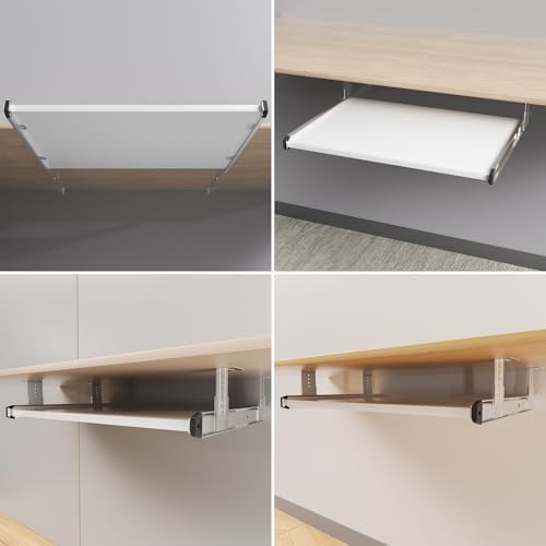 Under Desk Keyboard Tray Pull Out Slide Height Adjustable Slide Out Keyboard Draw Holder Track Full Extension Ball Bearing Under Table Lift Bracket for Mounting Music Keyboard Piano Without Tray