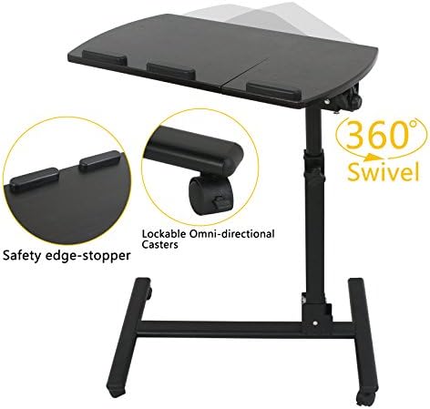 SUPER DEAL Overbed Angle & Height Adjustable Mobile Rolling Laptop Stand with Lockable Wheels Sofa/Bed Side Table Hospital Table Stand Cart