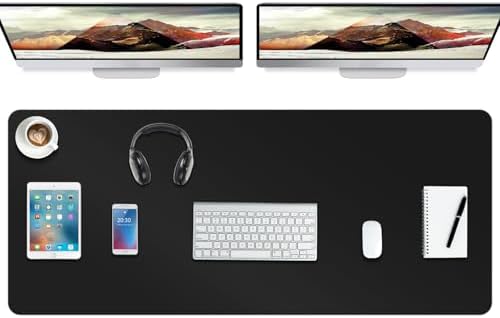 Boutilon Leather Desk Pad Protector,Non-Slip Mouse Pad,Laptop Desk Pad,Office Mouse Mat,Waterproof Leather Desk Blotter,Desk Writing Pad for Office and Home (XXXL-Black,47"x 24")