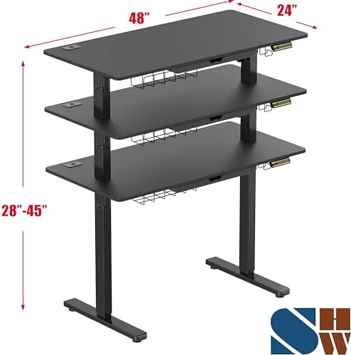 SHW 48-Inch Electric Height Adjustable Standing Desk w/Drawer, Black