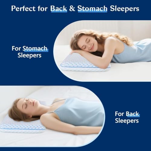 Stomach Sleeping Pillow for Shoulder and Neck Pain Relief, Thin Memory Foam Pillows - Cooling Slim Gel Memory Foam Pillow for Stomach and Back Sleepers ,Low Profile pillows 2.75-inches -King size