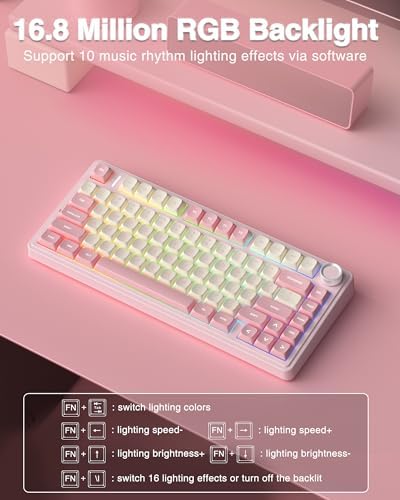 AULA F75 75% Wireless Mechanical Keyboard, Hot Swappable Pink Creamy Keyboard, Pre-lubed Linear Switches, PBT Keycaps, 2.4GHz/Type-C/BT5.0, RGB Backlit Computer Gaming Keyboards for Office/Laptop/PC