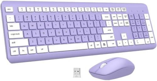 Wireless Keyboard and Mouse Combo, Full Size Silent Ergonomic Keyboard and Mouse, Long Battery Life, Optical Mouse, 2.4G Lag-Free Cordless Mice Keyboard for Computer, Mac, Laptop, PC, Windows(Purple)
