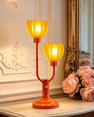 Mid Century Modern Table Lamp Dimmable Vintage Orange Lamp Gift