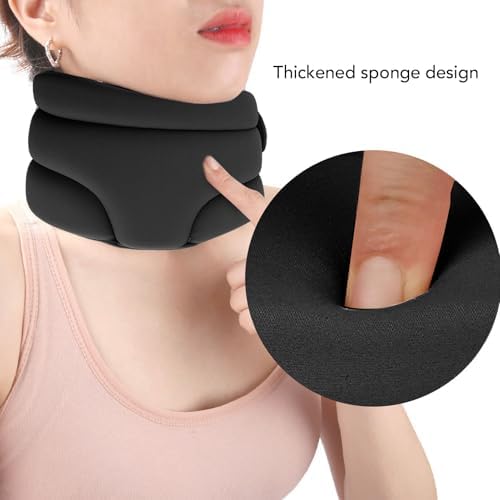 Neck Brace for Neck Pain and Support, Soft Neck Support Brace for Sleeping, Adjustable Cervical Collar Keep Vertebrae Stable and Aligned, Relief of Cervical Spine Pressure (Black)