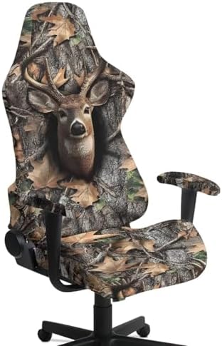 Camo Game Chair Cover Deer Hunting Non Slip Gaming Chair Covers Slipcovers 4Pcs with Armrest Cover Dustproof Washable Gamer Protector