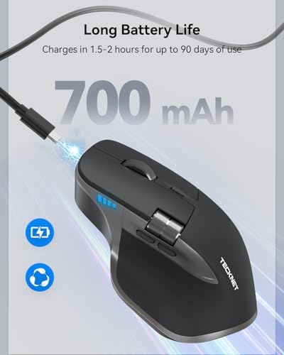 TECKNET Wireless Mouse, Side Scroll Bluetooth Rechargeable, 3-Device