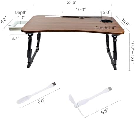 Laptop Desk for Bed, Height Adjustable Laptop Bed Table, Foldable Portable Lap Desk Stand with USB/Storage Drawer/Cup Holder/Slot, Breakfast Tray for Working Reading Writing Eating