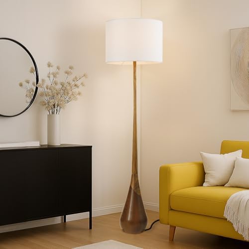 Novogratz x Globe Harrington 65 in Floor Lamp, 2-Tone Wood-Tone Base