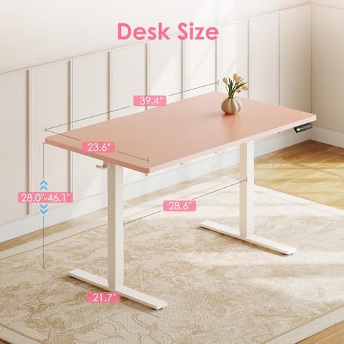 OffiGo 40" Pink Electric Standing Desk Height Adjustable for Home Office