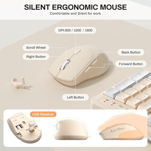 Wireless Keyboard and Mouse Combo,2.4G Ergonomic Wave Keys(Latte Color-A)