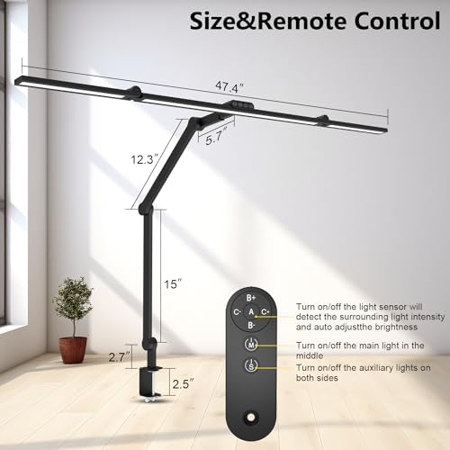 3000 Lumen Ultra Bright Architect Desk Lamp with Clamp, 36W Tall Overhead Led Desk Light for Home Office, 47Inch Long Dimmable Computer Monitor Light Bar with Remote for Table Desktop Drafting