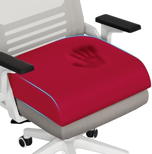 TranquilRelax 2XL Memory Foam Seat Cushion for Office Chair, 3.7-Inch, Red