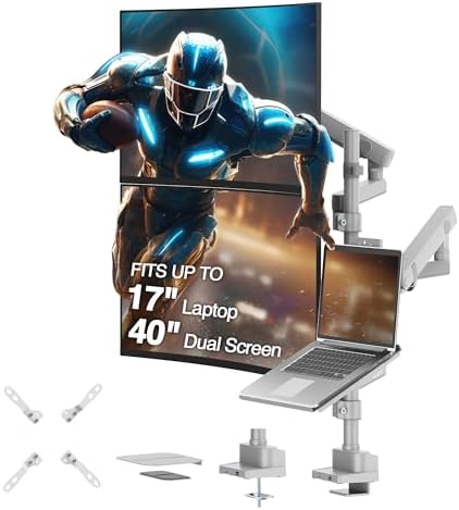 AVLT Laptop & Dual 40 Inch Stacking Monitor Arm Pole Top Mount, Gray
