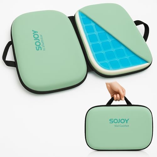 Sojoy 3-in-1 Foldable Gel Seat Cushion with Memory Foam Ergonomic Portable Cushion for Back Pain & Tailbone Relief - Perfect for Office Chair, Airplane Travel & Stadium Seats (18.5" x 15" x 2" Green)