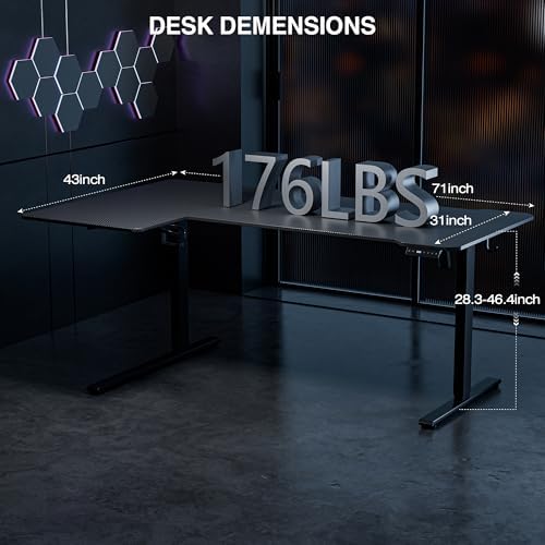 Acrolix L Shaped Electric Standing Desk,71x43.5 Reversible,Black Carbon