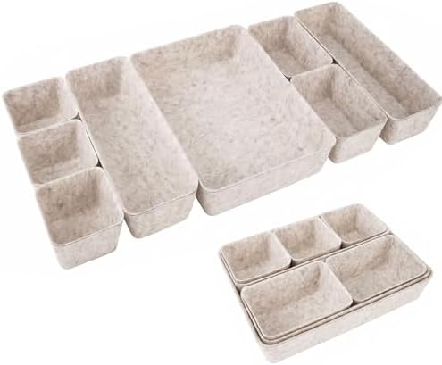 Felt Desk Drawer Organizer, 8pcs Shallow Storage Trays Bins, Office Accessories Box Inserts College Jewelry & Makeup Boxes Containers(Beige)
