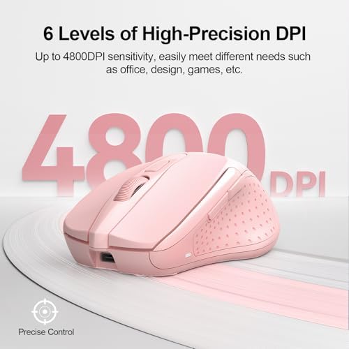 TECKNET Wireless Mouse, BT 5.0/2.4G, Rechargeable 6-DPI Silent, Pink