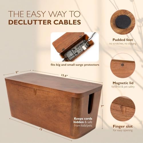 Extra Large Cable Management Box, Power Strip & Cord Hider, Desk Organizer