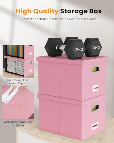 Oterri File Organizer Box,Filing Box with Lid,File Box for Letter/Legal File Folder Storage, Portable Hanging File Box for Office/Decor/Home,1 Pack, Pink(Leather),Box only