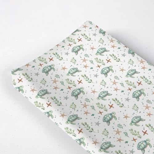 Watercolor Sea Turtle Starfish Fishes Pattern Baby Changing Pad Cover, Unisex Ocean Animals Nursery Diaper Changing Table Pad Mat Sheet for Boys Girls-16x32