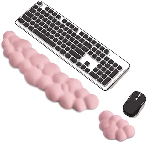 Keyboard Wrist Rest Mouse Wrist Support Set, Cloud Keybroad Wrist Rest Pad with Non-Slip PU Base, Memory Foam Wrist Rest for Pain Relief Computer Laptop Gaming Home Office, Pink
